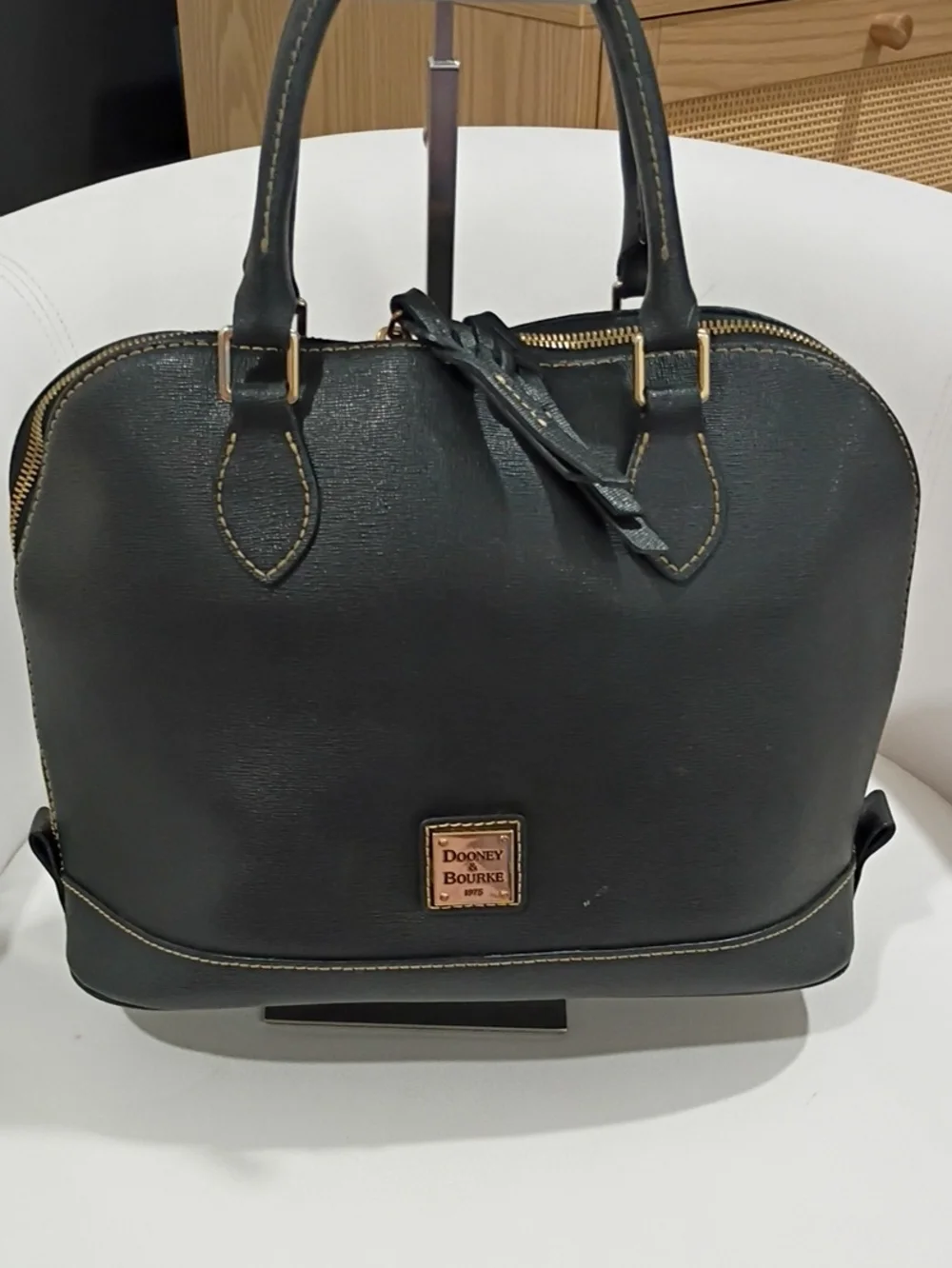 Dooney & Bourke Black Saffiono Leather Dome Satchel